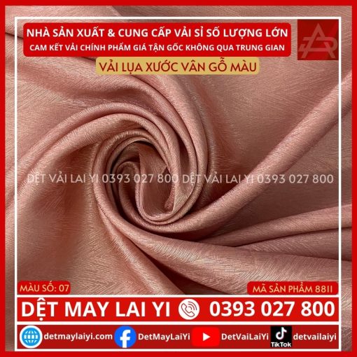 Kho Vải Lụa Xước Vân Gỗ Màu Hồng Ruốt May Đồ Bộ Pijama Lai Yi Bình Tân