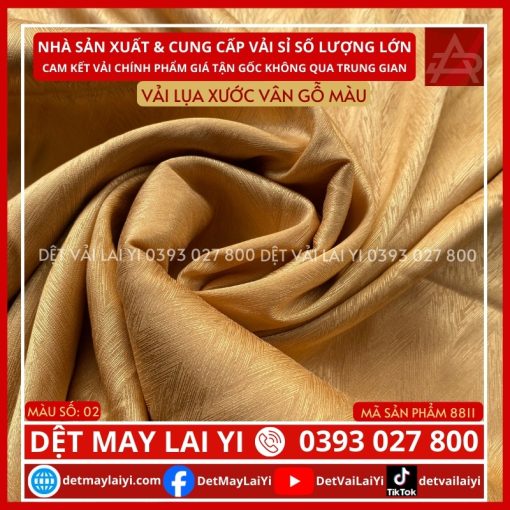 Tổng Kho Vải Lụa Xước Vân Gỗ Màu Vàng Đồng May Đồ Bộ Pijama Lai Yi Bình Tân