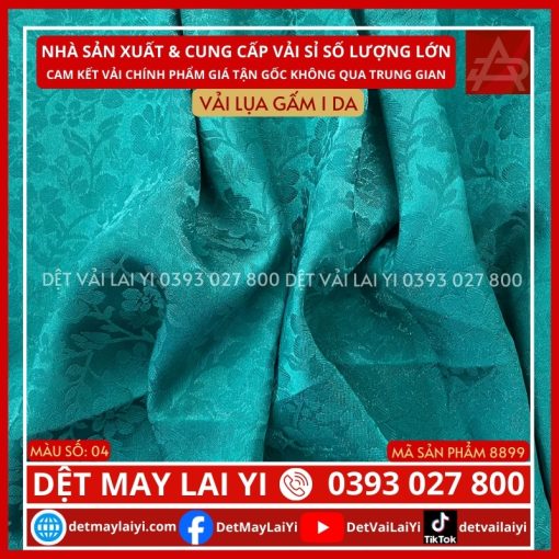 Vải Lụa Gấm 1 Da Màu Xanh Ngọc May Áo Dài Lai Yi