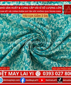 Vải Lụa Gấm Hoa 2 Da Màu Xanh Ngọc May Áo Dài Đồ Bộ Bà Ba