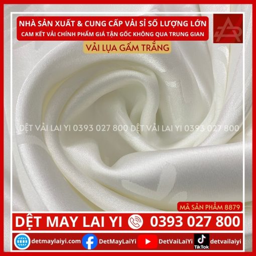 Vải Lụa Gấm Trắng Hoa Văn Chanel May Áo Dài Lai Yi Bình Tân