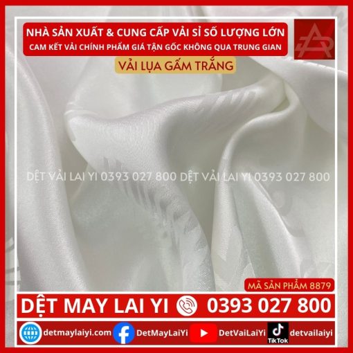 Vải Lụa Gấm Trắng Hoa Văn Chanel May Áo Dài Lai Yi Bình Tân TP HCM