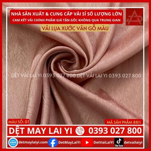 Kho Vải Lụa Xước Vân Gỗ Màu Hồng Ruốt May Đồ Bộ Pijama Lai Yi