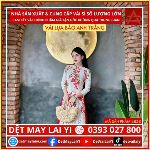 Kho vải lụa bảo anh trắng Lai Yi dùng cho in chuyển nhiệt may áo dài truyền thống