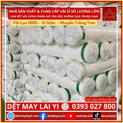 Kho Vải Lai Yi Chuyên Cung Cấp Vải Lụa 100D - Xi Giãn - Nhuyễn Trắng Trơn dùng cho in chuyển nhiệt