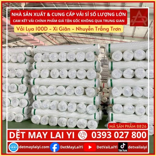 Kho Vải Lụa 100D - Xi Giãn - Nhuyễn Trắng Trơn