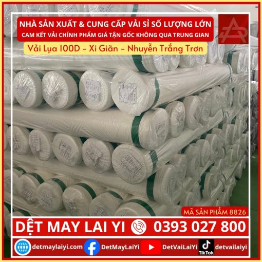 Kho Vải Lụa 100D - Xi Giãn - Nhuyễn Trắng Trơn dùng cho in chuyển nhiệt