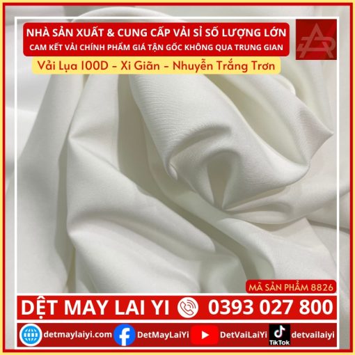 Lai Yi Chuyên Cung Cấp Vải Lụa 100D - Xi Giãn - Nhuyễn Trắng Trơn dùng cho in chuyển nhiệt