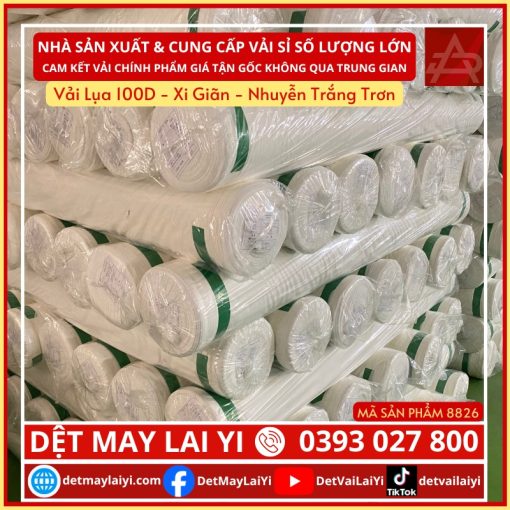 Tổng Kho Lai Yi Chuyên Cung Cấp Vải Lụa 100D - Xi Giãn - Nhuyễn Trắng Trơn Dùng Cho In Chuyển Nhiệt