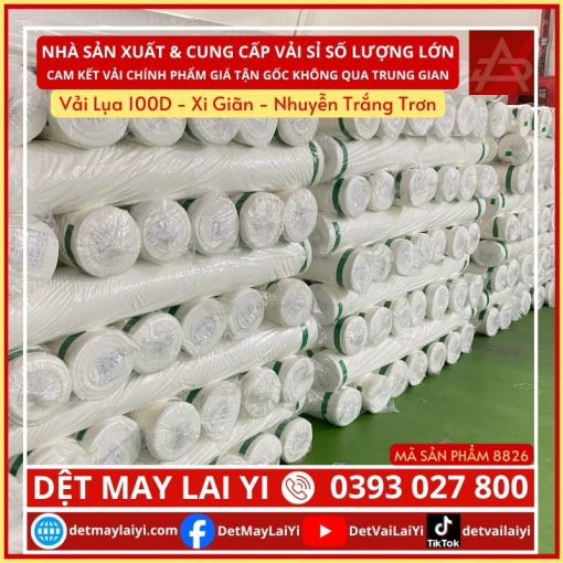 Tổng Kho Vải Lụa 100D - Xi Giãn - Nhuyễn Trắng Trơn