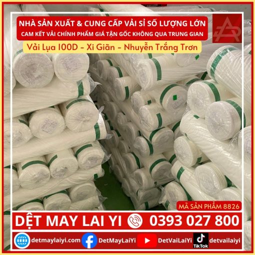 Vải Lụa 100D - Xi Giãn - Nhuyễn Trắng Trơn dùng cho in chuyển nhiệt