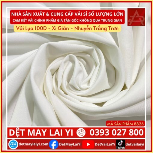 Vải Lụa 100D - Xi Giãn - Nhuyễn Trắng Trơn Quận Bình Tân