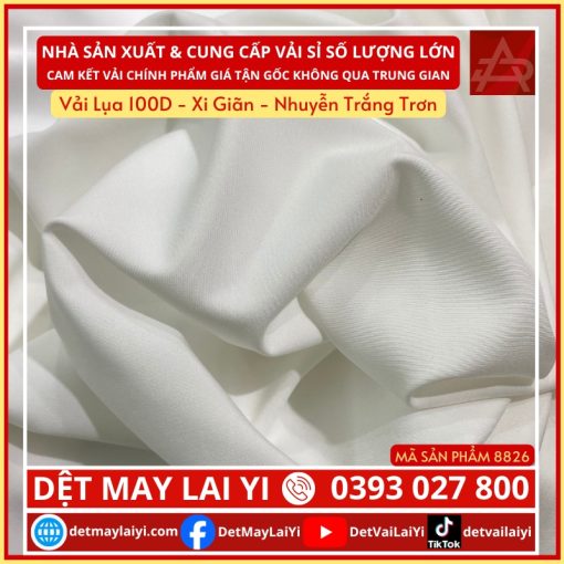 Xưởng Vải Lai Yi Chuyên Cung Cấp Vải Lụa 100D - Xi Giãn - Nhuyễn Trắng Trơn dùng cho in chuyển nhiệt