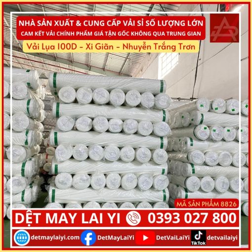 Xưởng Vải Lai Yi Chuyên Cung Cấp Vải Lụa 100D - Xi Giãn - Nhuyễn Trắng Trơn