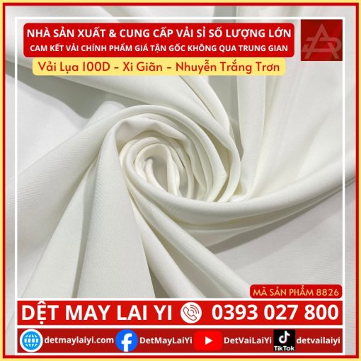 Xưởng Vải Lụa 100D - Xi Giãn - Nhuyễn Trắng Trơn