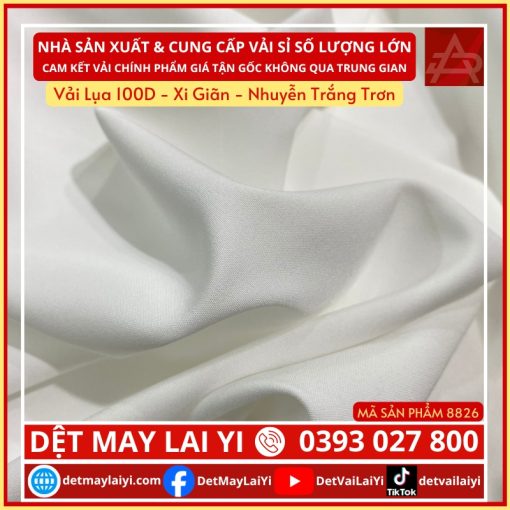 Xưởng Vải Lụa 100D - Xi Giãn - Nhuyễn Trắng Trơn dùng cho in chuyển nhiệt