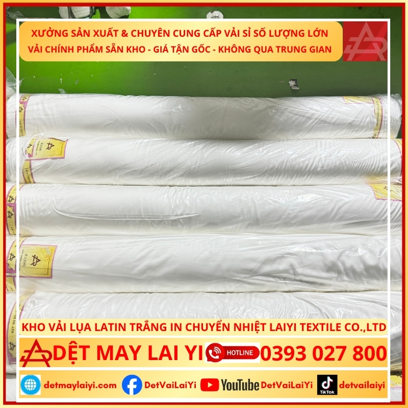Vải Lụa Latin Trắng In Lai Yi Textile – Chất liệu cao cấp, mềm mại, chuyên dùng cho Pyjama và Đầm
