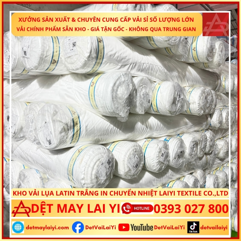 Nhận đơn đặt hàng sản xuất vải Latin Trắng cao cấp cho in chuyển nhiệt – Trực tiếp tại Laiyi Textile Co., Ltd
