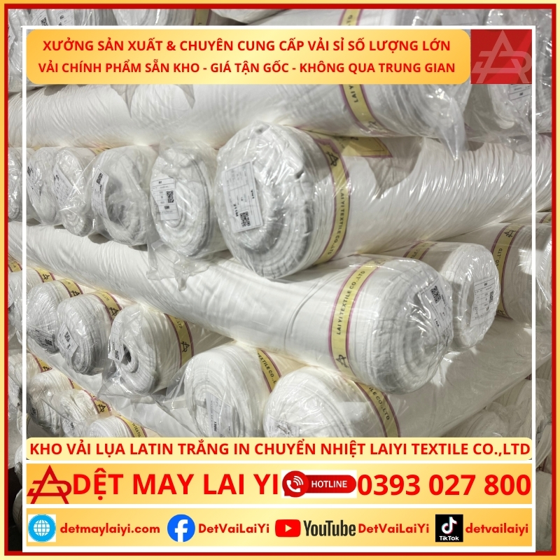 Vải Lụa Latin Trắng In Lai Yi Textile – Chất liệu cao cấp, mềm mại, chuyên dùng cho Pyjama và Đầm