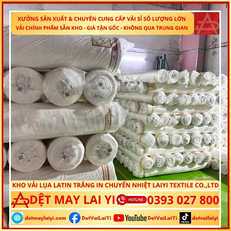 Xưởng sản xuất vải Latin Trắng cao cấp cho in chuyển nhiệt của Laiyi Textile Co., Ltd với quy mô hiện đại